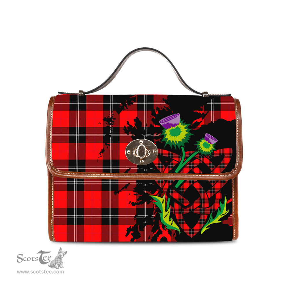 ScotsTee Shop Scottish Ramsay Modern Clan Tartan Canvas Bag Celtic Knot and Thistle with Scotland Map Bag