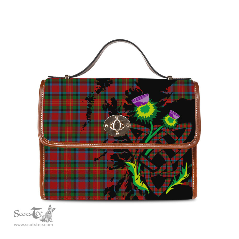 ScotsTee Shop Scottish Sturrock Blue and Black Clan Tartan Canvas Bag Celtic Knot and Thistle with Scotland Map Bag