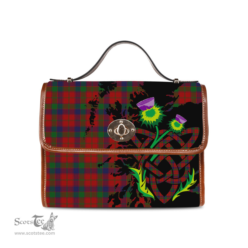 ScotsTee Shop Scottish Robertson Clan Tartan Canvas Bag Celtic Knot and Thistle with Scotland Map Bag