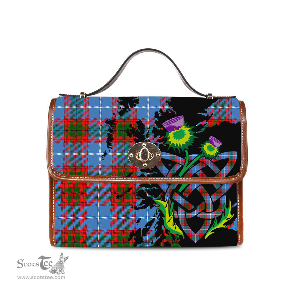ScotsTee Shop Scottish Spalding Clan Tartan Canvas Bag Celtic Knot and Thistle with Scotland Map Bag