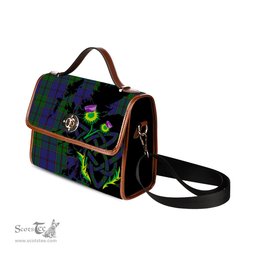 ScotsTee Shop Scottish Strachan Clan Tartan Canvas Bag Celtic Knot and Thistle with Scotland Map Bag