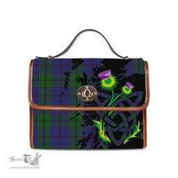 ScotsTee Shop Scottish Strachan Clan Tartan Canvas Bag Celtic Knot and Thistle with Scotland Map Bag
