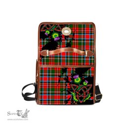 ScotsTee Shop Scottish Stewart Royal Clan Tartan Canvas Bag Celtic Knot and Thistle with Scotland Map Bag
