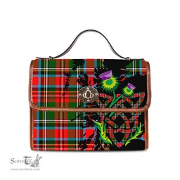 ScotsTee Shop Scottish Stewart Royal Clan Tartan Canvas Bag Celtic Knot and Thistle with Scotland Map Bag