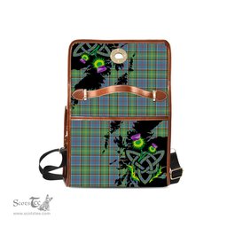 ScotsTee Shop Scottish Whitelaw Clan Tartan Canvas Bag Celtic Knot and Thistle with Scotland Map Bag