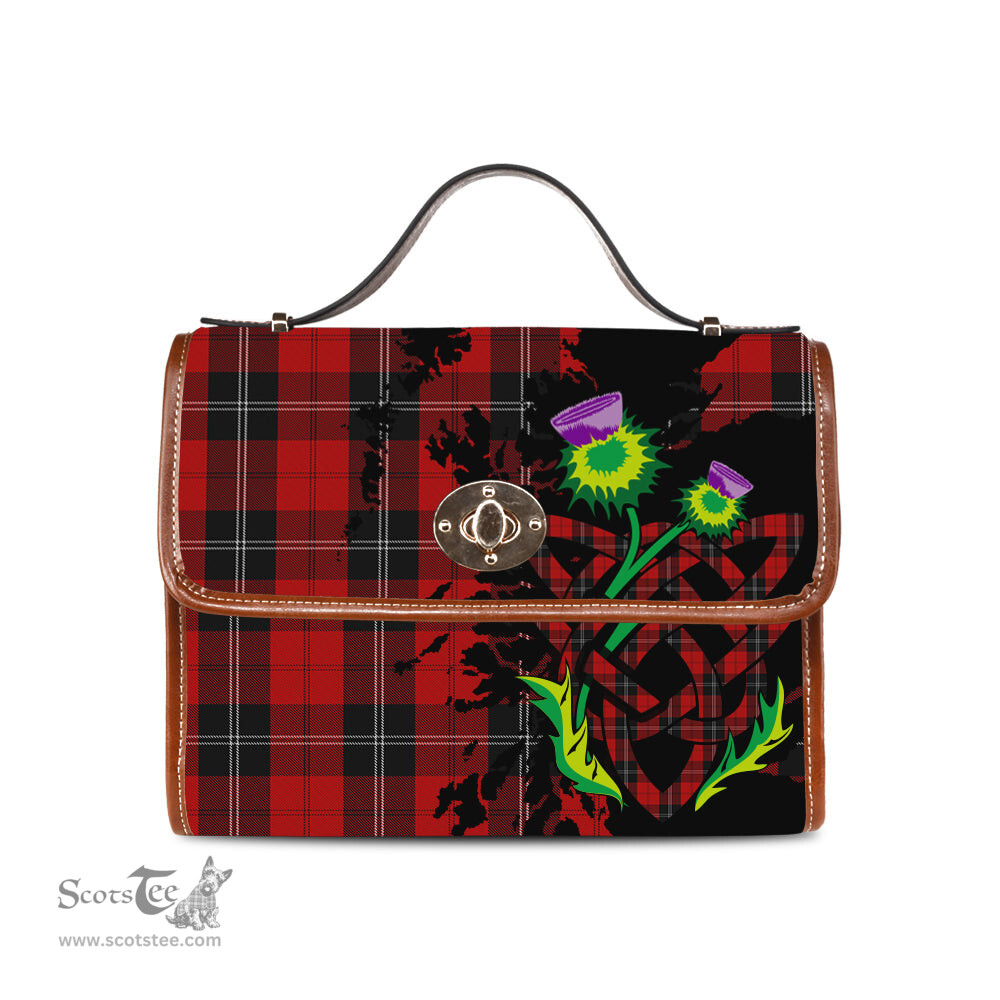 ScotsTee Shop Scottish Ramsay Clan Tartan Canvas Bag Celtic Knot and Thistle with Scotland Map Bag