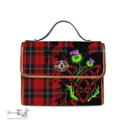 ScotsTee Shop Scottish Ramsay Clan Tartan Canvas Bag Celtic Knot and Thistle with Scotland Map Bag