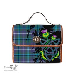 ScotsTee Shop Scottish Sandilands Clan Tartan Canvas Bag Celtic Knot and Thistle with Scotland Map Bag