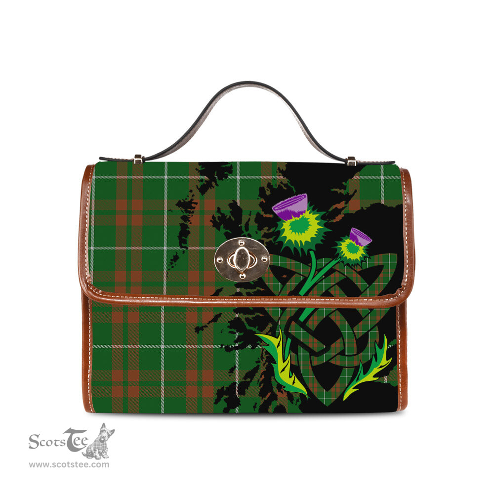 ScotsTee Shop Scottish O'Neill Australia Clan Tartan Canvas Bag Celtic Knot and Thistle with Scotland Map Bag