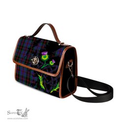 ScotsTee Shop Scottish Sandberg Clan Tartan Canvas Bag Celtic Knot and Thistle with Scotland Map Bag