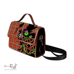 ScotsTee Shop Scottish Morrison Red Ancient Clan Tartan Canvas Bag Celtic Knot and Thistle with Scotland Map Bag