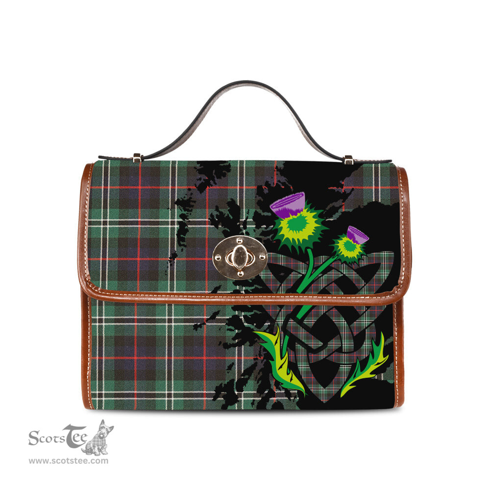 ScotsTee Shop Scottish Rollo Hunting Clan Tartan Canvas Bag Celtic Knot and Thistle with Scotland Map Bag