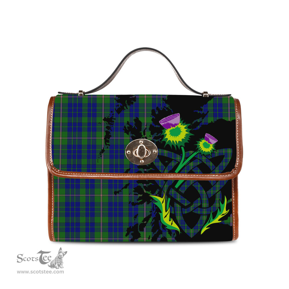 ScotsTee Shop Scottish Noel or Nowell Clan Tartan Canvas Bag Celtic Knot and Thistle with Scotland Map Bag