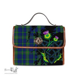 ScotsTee Shop Scottish Noel or Nowell Clan Tartan Canvas Bag Celtic Knot and Thistle with Scotland Map Bag