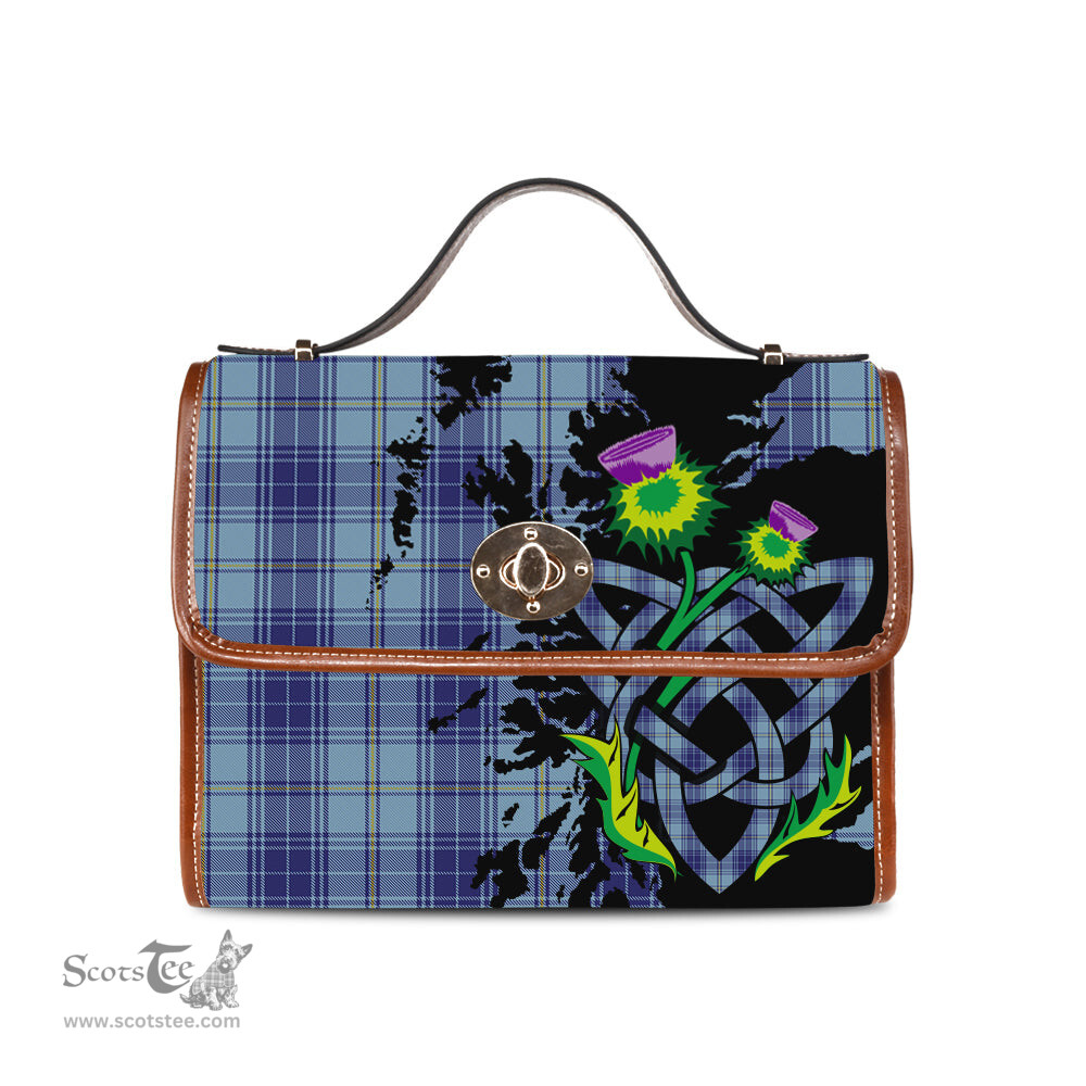 ScotsTee Shop Scottish Traynor Clan Tartan Canvas Bag Celtic Knot and Thistle with Scotland Map Bag