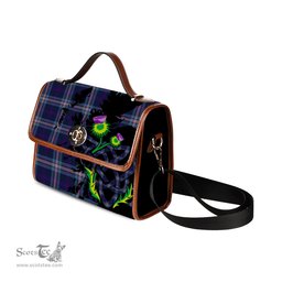 ScotsTee Shop Scottish Nevoy Clan Tartan Canvas Bag Celtic Knot and Thistle with Scotland Map Bag