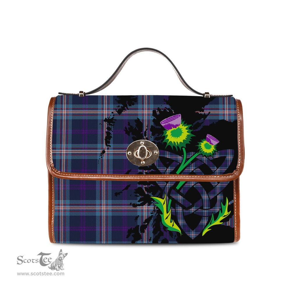ScotsTee Shop Scottish Nevoy Clan Tartan Canvas Bag Celtic Knot and Thistle with Scotland Map Bag