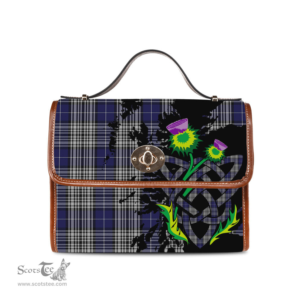 ScotsTee Shop Scottish Napier Clan Tartan Canvas Bag Celtic Knot and Thistle with Scotland Map Bag