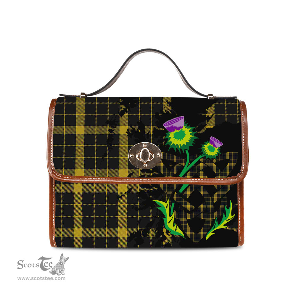 ScotsTee Shop Scottish Raeburn Clan Tartan Canvas Bag Celtic Knot and Thistle with Scotland Map Bag