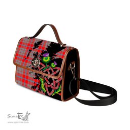 ScotsTee Shop Scottish Moubray Clan Tartan Canvas Bag Celtic Knot and Thistle with Scotland Map Bag