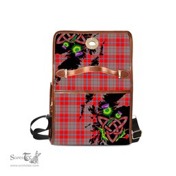 ScotsTee Shop Scottish Moubray Clan Tartan Canvas Bag Celtic Knot and Thistle with Scotland Map Bag