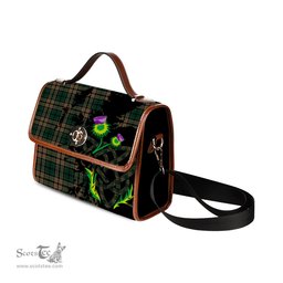 ScotsTee Shop Scottish Sackett Clan Tartan Canvas Bag Celtic Knot and Thistle with Scotland Map Bag
