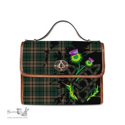 ScotsTee Shop Scottish Sackett Clan Tartan Canvas Bag Celtic Knot and Thistle with Scotland Map Bag