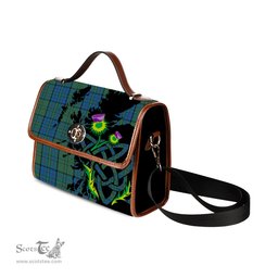ScotsTee Shop Scottish Lockhart Clan Tartan Canvas Bag Celtic Knot and Thistle with Scotland Map Bag