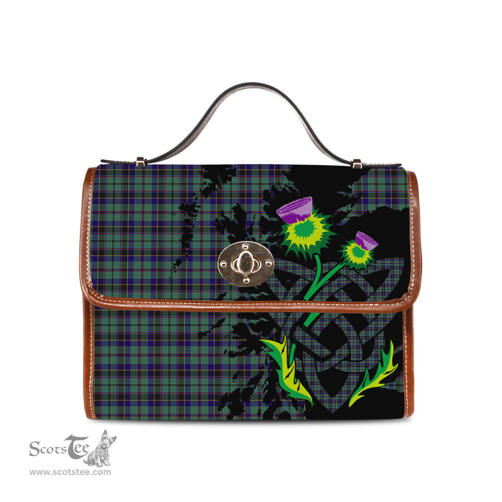 ScotsTee Shop Scottish Stephenson Clan Tartan Canvas Bag Celtic Knot and Thistle with Scotland Map Bag
