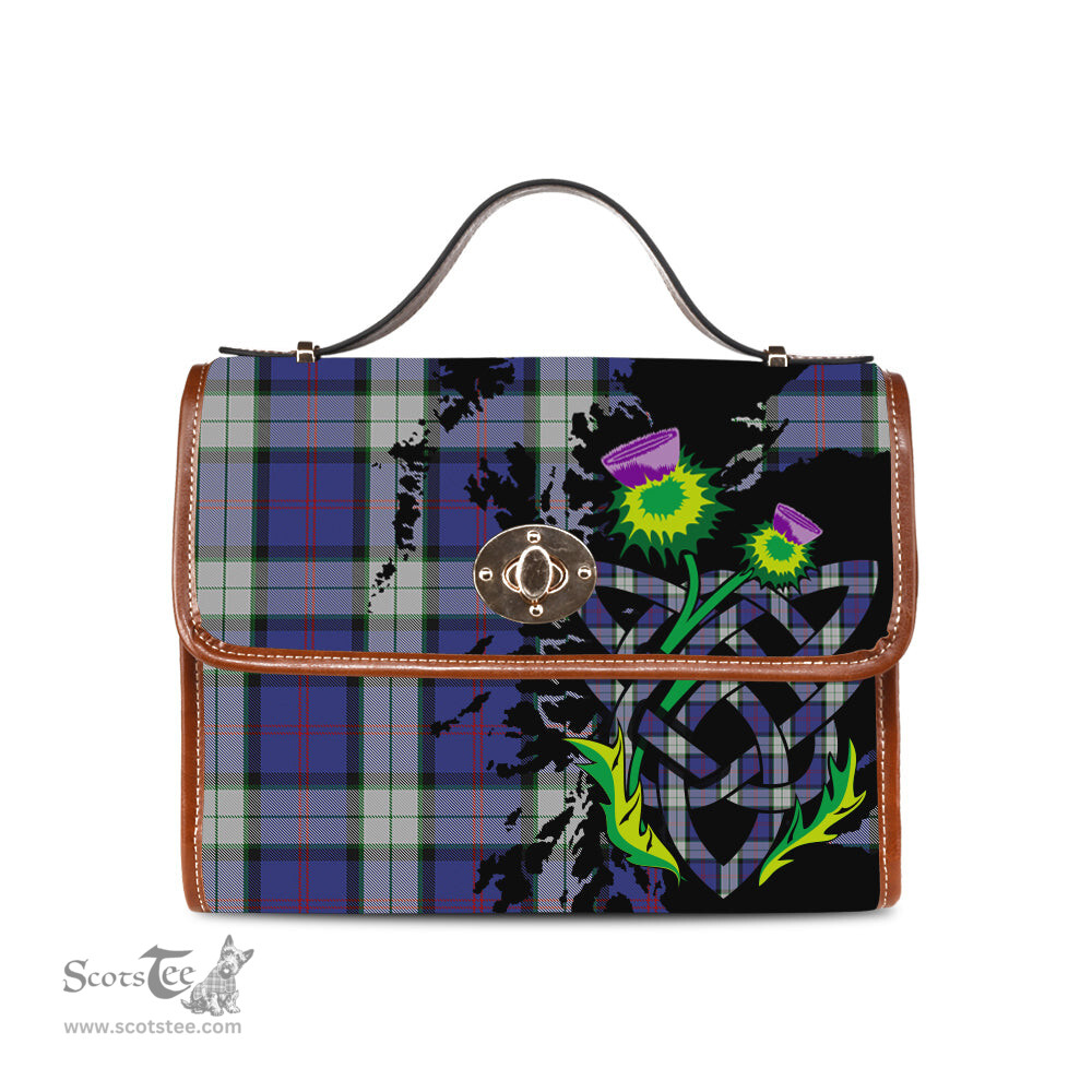 ScotsTee Shop Scottish Sinclair Dress Clan Tartan Canvas Bag Celtic Knot and Thistle with Scotland Map Bag