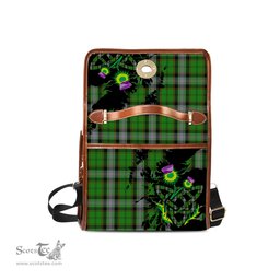 ScotsTee Shop Scottish Moss Clan Tartan Canvas Bag Celtic Knot and Thistle with Scotland Map Bag
