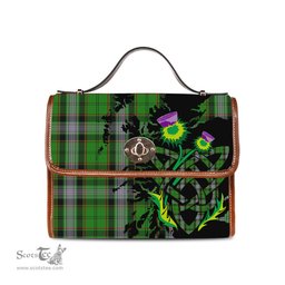 ScotsTee Shop Scottish Moss Clan Tartan Canvas Bag Celtic Knot and Thistle with Scotland Map Bag