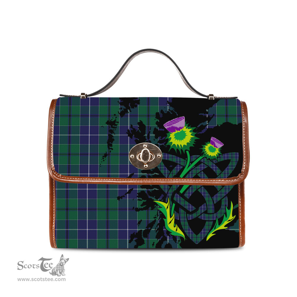 ScotsTee Shop Scottish Weisfeld Clan Tartan Canvas Bag Celtic Knot and Thistle with Scotland Map Bag