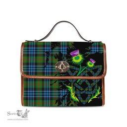 ScotsTee Shop Scottish Newlands of Lauriston Clan Tartan Canvas Bag Celtic Knot and Thistle with Scotland Map Bag