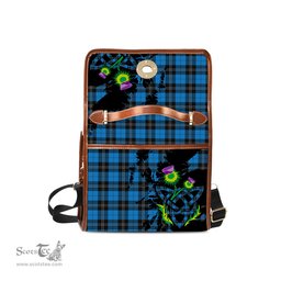 ScotsTee Shop Scottish Ramsay Blue Ancient Clan Tartan Canvas Bag Celtic Knot and Thistle with Scotland Map Bag