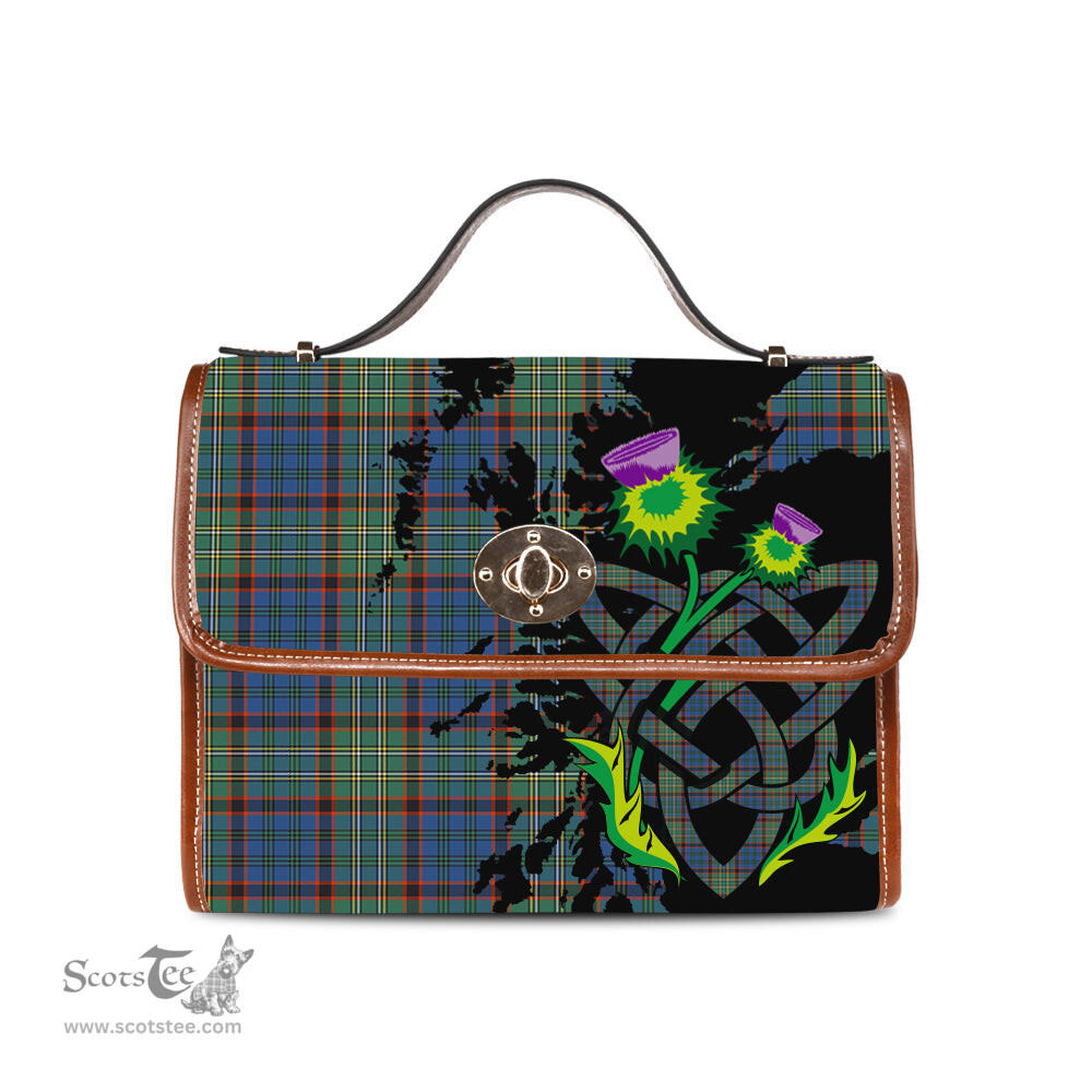 ScotsTee Shop Scottish Nicolson Hunting Ancient Clan Tartan Canvas Bag Celtic Knot and Thistle with Scotland Map Bag