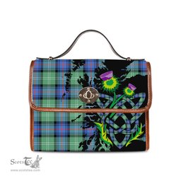 ScotsTee Shop Scottish Sutherland Ancient Clan Tartan Canvas Bag Celtic Knot and Thistle with Scotland Map Bag