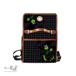 ScotsTee Shop Scottish Urquhart Modern Clan Tartan Canvas Bag Celtic Knot and Thistle with Scotland Map Bag