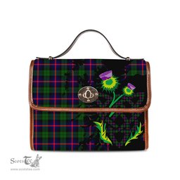 ScotsTee Shop Scottish Urquhart Modern Clan Tartan Canvas Bag Celtic Knot and Thistle with Scotland Map Bag