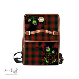 ScotsTee Shop Scottish Skene of Cromar Black Clan Tartan Canvas Bag Celtic Knot and Thistle with Scotland Map Bag