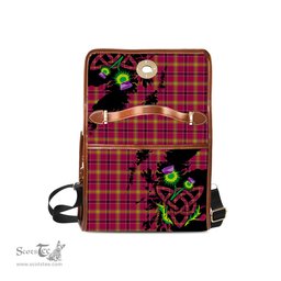 ScotsTee Shop Scottish O'Meehan Clan Tartan Canvas Bag Celtic Knot and Thistle with Scotland Map Bag