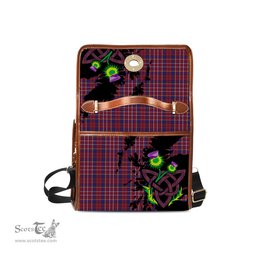ScotsTee Shop Scottish Ruxton Hunting Clan Tartan Canvas Bag Celtic Knot and Thistle with Scotland Map Bag