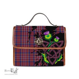 ScotsTee Shop Scottish Ruxton Hunting Clan Tartan Canvas Bag Celtic Knot and Thistle with Scotland Map Bag