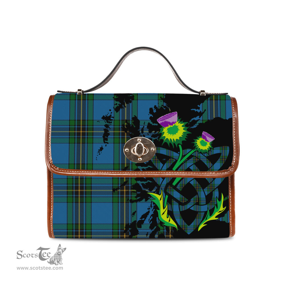 ScotsTee Shop Scottish Murray of Elibank Clan Tartan Canvas Bag Celtic Knot and Thistle with Scotland Map Bag