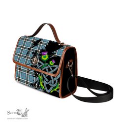 ScotsTee Shop Scottish Thomson Clan Tartan Canvas Bag Celtic Knot and Thistle with Scotland Map Bag