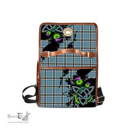 ScotsTee Shop Scottish Thomson Clan Tartan Canvas Bag Celtic Knot and Thistle with Scotland Map Bag