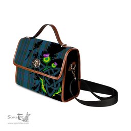 ScotsTee Shop Scottish Watkins of Wales Clan Tartan Canvas Bag Celtic Knot and Thistle with Scotland Map Bag