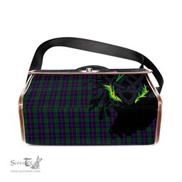 ScotsTee Shop Scottish Urquhart Clan Tartan Canvas Bag Celtic Knot and Thistle with Scotland Map Bag