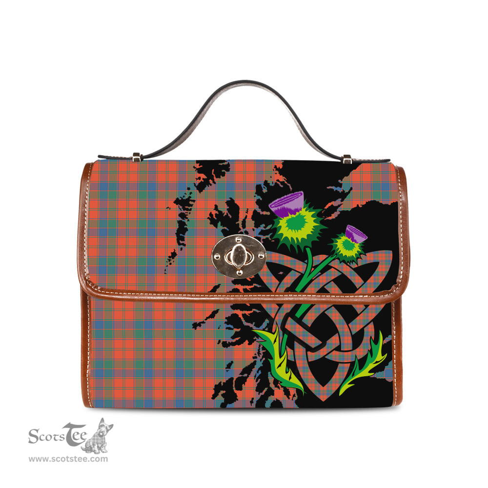 ScotsTee Shop Scottish Robertson Ancient Clan Tartan Canvas Bag Celtic Knot and Thistle with Scotland Map Bag