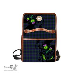 ScotsTee Shop Scottish Sempill Clan Tartan Canvas Bag Celtic Knot and Thistle with Scotland Map Bag